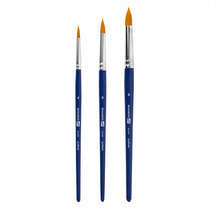 Кисти художественные набор 3 шт., синтетика (круглые № 4, 6,8), BRAUBERG ART DEBUT, 201039