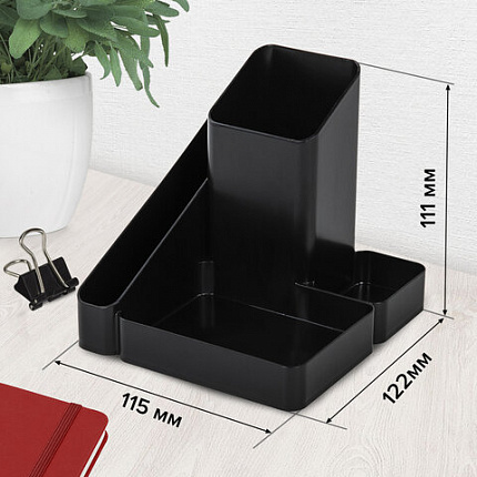 Подставка-органайзер BRAUBERG OFFICE STYLE, 4 отделения, 115х122х111 мм, черная, 238097, ОР31