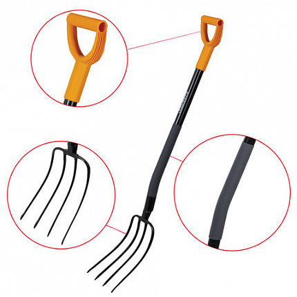 Вилы садовые стальные 22х30 см, ОБЩАЯ ДЛИНА 120 см, черенок сталь, V-ручка, RABBITEX (РАББИТЕКС) "STRONG METAL", 700490