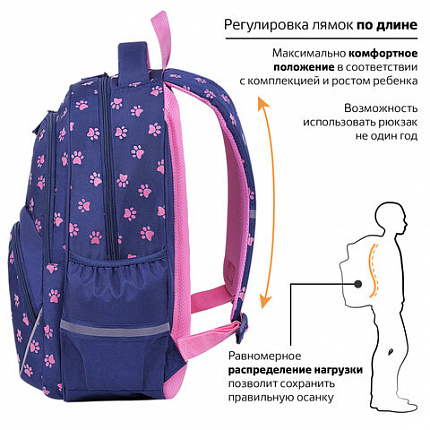 Рюкзак BRAUBERG MOTION, 2 отделения, 3 кармана, "Pawprints", 41х28х17 см, 271362