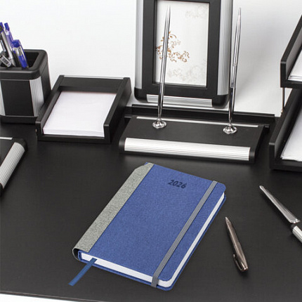 Ежедневник датированный 2026 А5 138x213 мм, BRAUBERG "Mosaic", под кожу, карман для ручки, синий, 117112