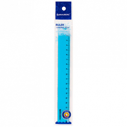 Линейка пластиковая 20 см BRAUBERG "NEON", непрозрачная, ассорти, 210773