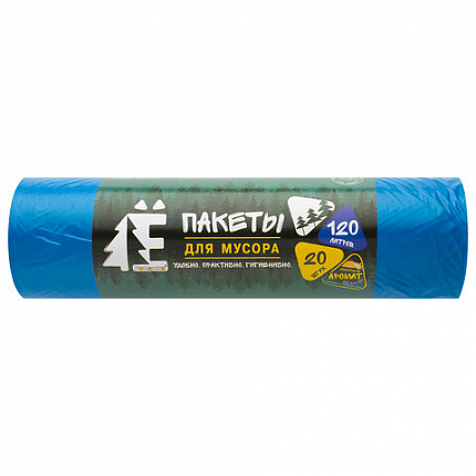 Мешки для раздельного сбора мусора 120 л, синие, в рулоне 20 шт., ПВД 20 мкм, 70х110 см, РОМАШКА, ЕЛР-ВР-120С