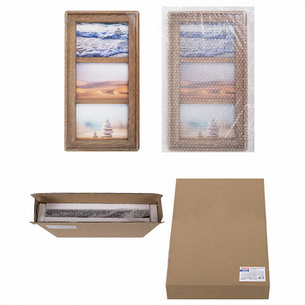 Рамка из мангового дерева BRAUBERG LOFT TRINITY, 3 фото 10х15 см, акриловый экран, 20х35,5 см, 391282