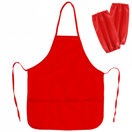 Фартук с нарукавниками для уроков труда ПИФАГОР, 3 кармана, стандартный размер, 44x55 см, красный, 273753