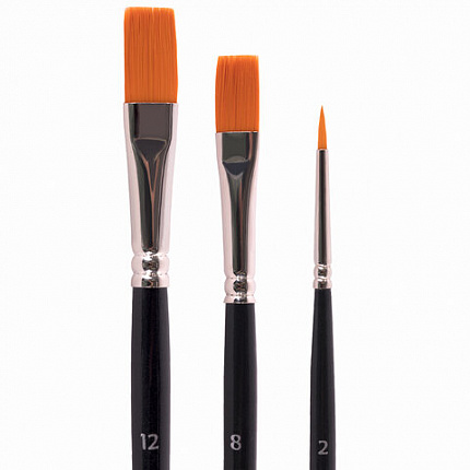 Кисти художественные BRAUBERG ART CLASSIC, набор 3 штуки, синтетика (круглая № 2, плоские № 8, 12), 200944