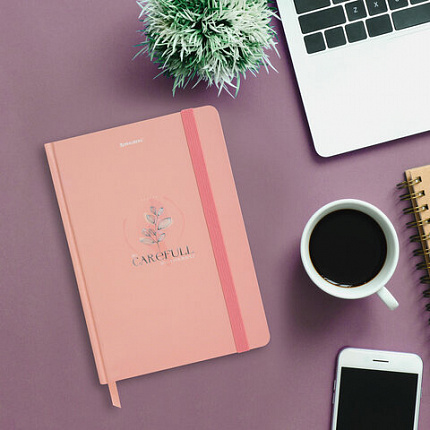 Блокнот с резинкой в клетку 96 л., А5 145х203 мм, твердая обложка с фольгой, BRAUBERG, "Pastel", 116330