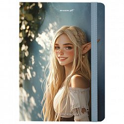 Скетчбук, белая бумага 80 г/м2, 145х203 мм, 80 л., резинка, твердый, BRAUBERG ART, "Эльфийка", 116892