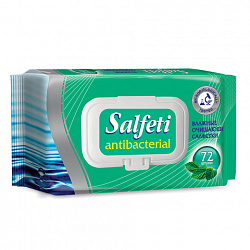 Салфетки влажные 72 шт., SALFETI Antibacterial, антибактериальные, крышка клапан, 48397