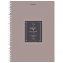 Тетрадь А4, 120 л., BRAUBERG, гребень, клетка, матовая ламинация, "Винтаж", 405644