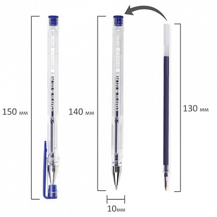 Ручка гелевая STAFF "Basic" GP-789, СИНЯЯ, корпус прозрачный, хромированные детали, узел 0,5 мм, 142788