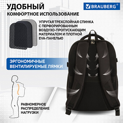 Рюкзак BRAUBERG FUNCTIONAL с отделением для ноутбука, 2 отделения, крепление на чемодан, "Practic", 48х20х32 см, 229874