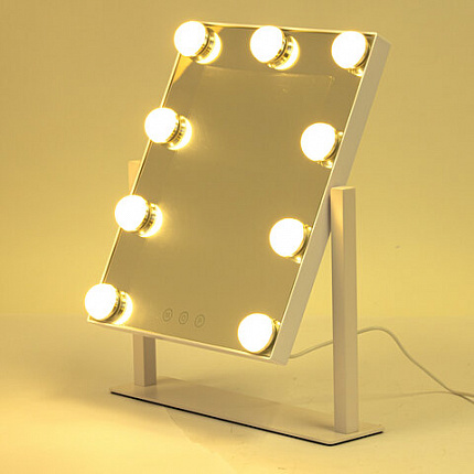 Зеркало для макияжа гримерное с подсветкой, 9 LED-ламп, 3 режима свечения, размер 25х30 см, работа от сети 220 V, цвет белый, BRABIX, 609335