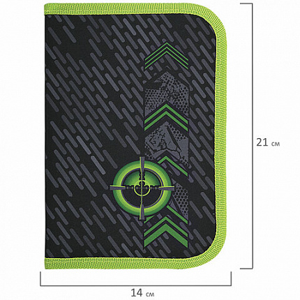 Пенал BRAUBERG, 1 отделение, 2 откидные планки, полиэстер, 21х14 см, "Gunsight", 271517