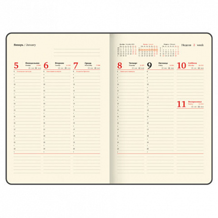 Еженедельник датированный 2026 БОЛЬШОЙ ФОРМАТ 210х297 мм, А4 BRAUBERG "Comodo", под кожу, коричневый, 117152