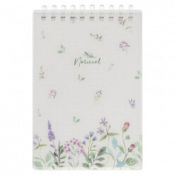 Блокнот МАЛЫЙ ФОРМАТ А6 80 л., мягкий гребень, пластик, фольга, клетка, HATBER, NATURAL FLOWERS, 090108, 80Б6A1мс_33479