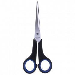 Ножницы BRAUBERG "Soft Grip", 140 мм, черно-синие, резиновые вставки, 3-сторонняя заточка, 230760