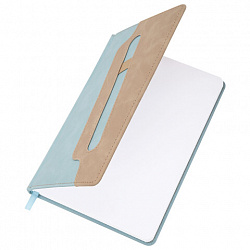 Блокнот А5 148x218 мм BRAUBERG "Assistant", под кожу, 80 листов, держатель, клетка, голубой, 118629