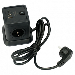 Сетевой фильтр CABLEXPERT Tower, 4 розетки, 10 А, 1 x Type-C PD, 20 Вт, 2 х USB, 2 м, черный, TWR-4-CU2-B-2