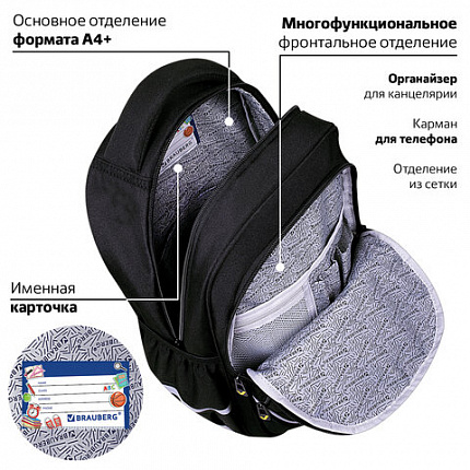 Рюкзак BRAUBERG MOTION, 2 отделения, 3 кармана, "Rebel", СВЕТЯЩИЙСЯ, 41х28х17 см, 271363