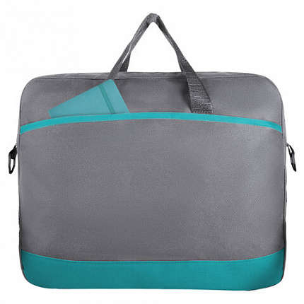 Сумка для документов STAFF MANAGER на молнии с карманом, полиэстер, серо-бирюзовая, 32х37х5 см, 270837