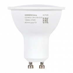 Лампа светодиодная SONNEN EXTRA, 12 (110) Вт, GU10, софит, теплый белый, 30000 ч, LED MR16-GU10-12W-2700, 457928