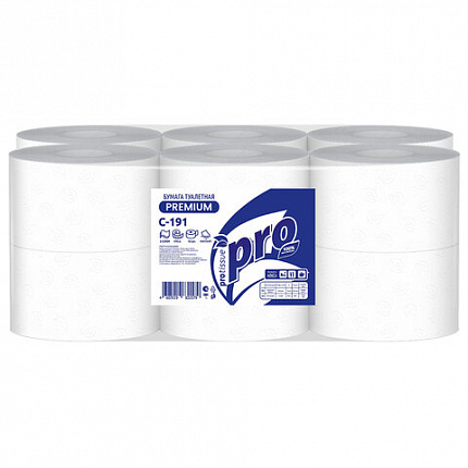 Бумага туалетная 170 метров, PROtissue (T2) PREMIUM, 2-слойная, белая, КОМПЛЕКТ 12 рулонов, С191