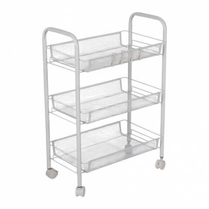 Этажерка (тележка) BOOMHOUSE (БУМХАУС) RC-003 3 яруса, на колесах, В62,5хШ42,5хГ25,5 см, металл, белая, 701456