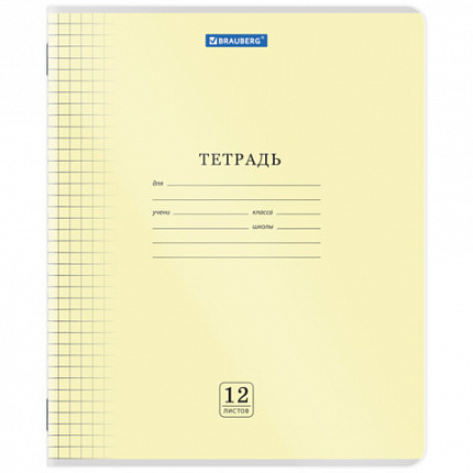 Тетрадь обложка пластик (прозрачный) 12 л., клетка, BRAUBERG "Smart Cover", АССОРТИ (в спайке), 405022