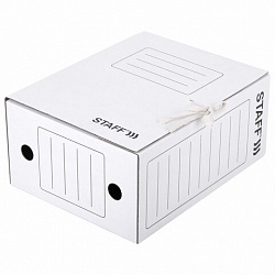 Папка архивная с завязками А4 (325х250 мм), 150 мм, до 1400 листов, микрогофрокартон, БЕЛАЯ, STAFF, 128875