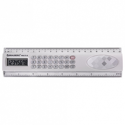 Калькулятор с линейкой 20 см, BRAUBERG MULTI-8 (53x210 мм), 8 разрядов, 250540