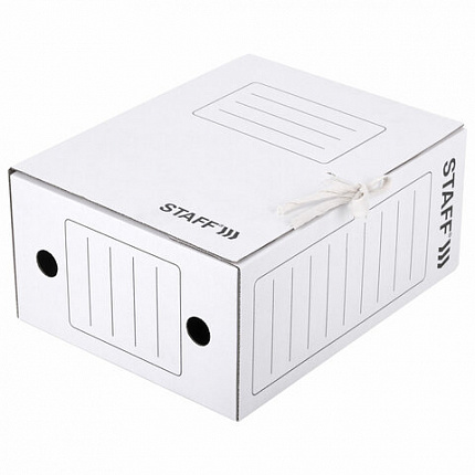 Папка архивная с завязками А4 (325х250 мм), 150 мм, до 1400 листов, микрогофрокартон, БЕЛАЯ, STAFF, 128875