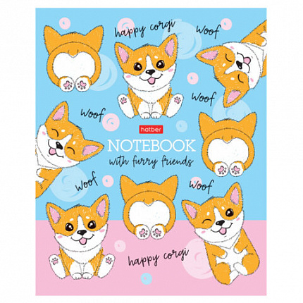 Тетрадь А5 48 л., HATBER скоба, клетка, матовая ламинация, "Пушистые хвостики" (микс в спайке), 079183, 48Т5лВ1