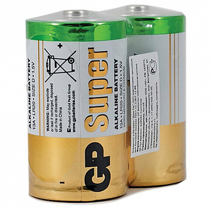 Батарейки GP Super, D (LR20, 13А), алкалиновые, КОМПЛЕКТ 2 шт, в пленке, 13A-OS2