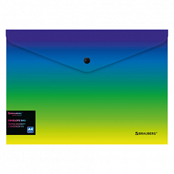 Папка-конверт с кнопкой BRAUBERG "Grade", А4, до 100 листов, зелено-голубой градиент, 0,18 мм, 271962
