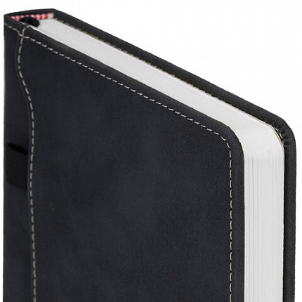 Ежедневник недатированный А5 138х213 мм, BRAUBERG "Slot", под кожу, держатель для ручки, 160 листов, черный, 116605