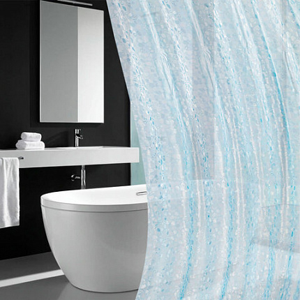 Шторка для ванной EVA, 180х200 см, кольца в комплекте, СИНЯЯ ЛЕДЯНАЯ СВЕЖЕСТЬ, PRIMILA (ПРИМИЛА), 700100