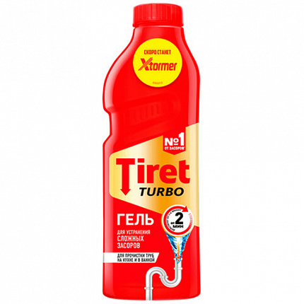 Средство для прочистки канализационных труб 1 л, TIRET (Тирет) "Turbo", гель, 8147377