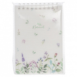 Блокнот МАЛЫЙ ФОРМАТ А6 80 л., мягкий гребень, пластик, фольга, клетка, HATBER, NATURAL FLOWERS, 090108, 80Б6A1мс_33479