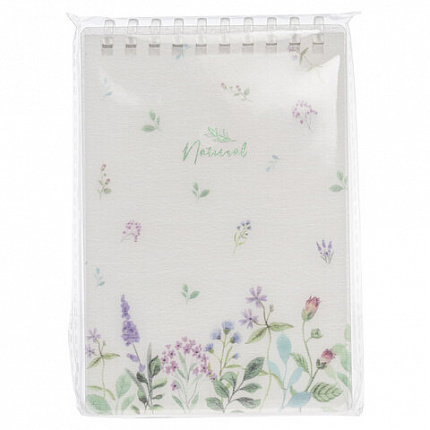 Блокнот МАЛЫЙ ФОРМАТ А6 80 л., мягкий гребень, пластик, фольга, клетка, HATBER, NATURAL FLOWERS, 090108, 80Б6A1мс_33479