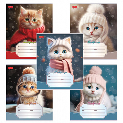 Тетрадь 12л. HATBER линия, обложка картон, Уютные котики (микс в спайке), 12Т5В2