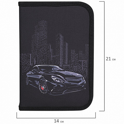 Пенал BRAUBERG, 1 отделение, 1 откидная планка, полиэстер, 21х14 см, "Night Car", 271522