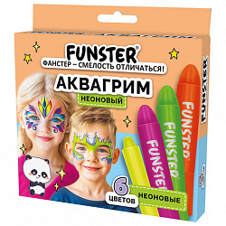 Аквагрим для лица и тела, 6 НЕОНОВЫХ цветов, FUNSTER (ФАНСТЕР), легко смываются, 192573
