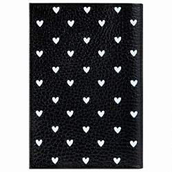 Обложка для паспорта натуральная кожа флоттер, принт "Сердечки", цвет черный, BRAUBERG, 238867