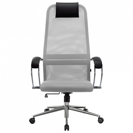 Кресло офисное МЕТТА "SU-B-8" хром, ткань-сетка, сиденье мягкое, светло-серое