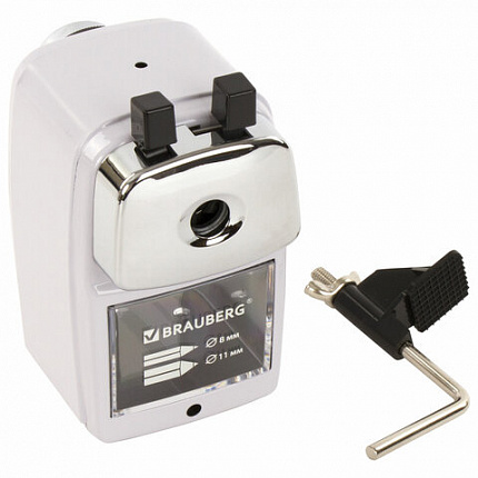 Точилка механическая BRAUBERG "METALLIC-X", для ч/гр и цветных карандашей (в том числе утолщенных), крепление, металлический корпус, 228481