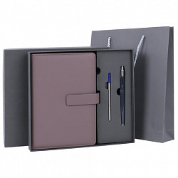 Ежедневник в подарочном наборе 5 в 1, А5, 145x212 мм, BRAUBERG "President", под кожу, 160 листов, серый, 116854