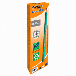 Карандаш чернографитный BIC, 1 шт., "Evolution", HB, с ластиком, корпус зеленый, 8803323