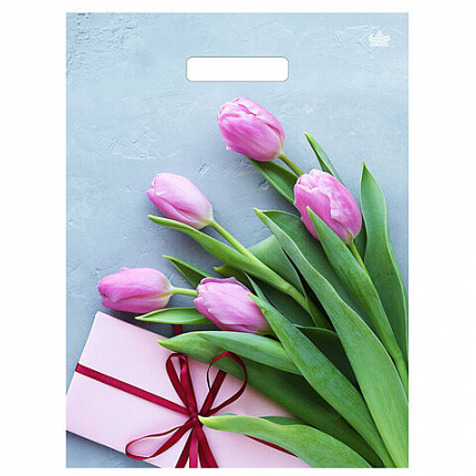 Пакет с вырубной ручкой ПВД, 40х31 см, "Тюльпаны", 60 мкм, н00212987