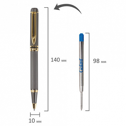 Ручка подарочная шариковая GALANT "Dark Chrome", корпус матовый хром, золотистые детали, пишущий узел 0,7 мм, синяя, 140397